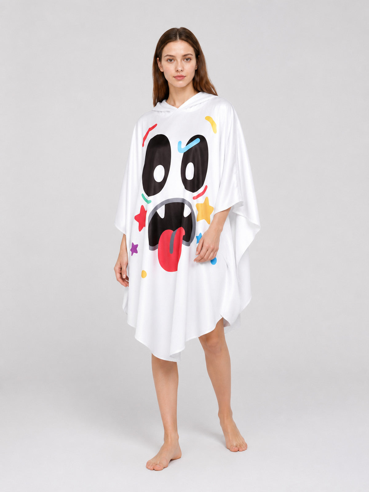Hooded Cape with Ghost Print
