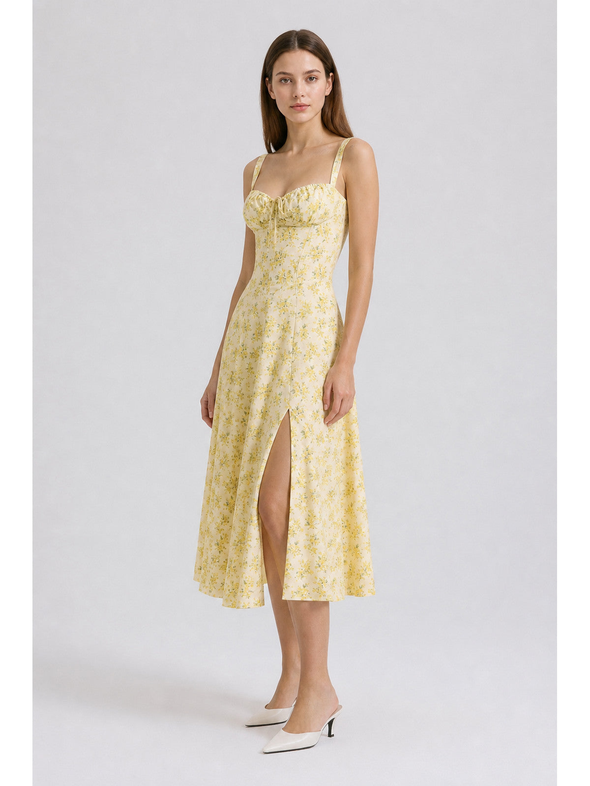 Midi Dress with Thin Straps and Slit