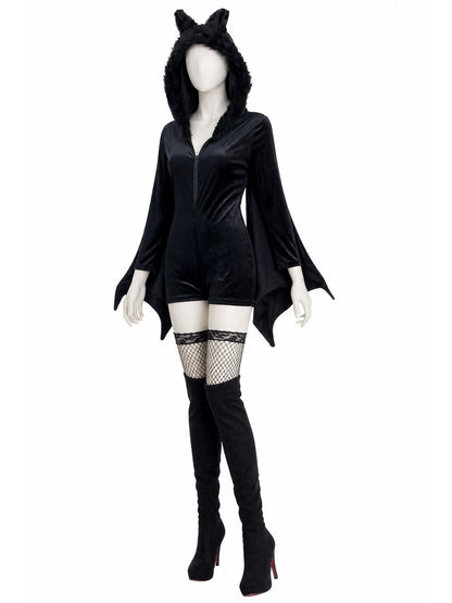 Hooded Bat Jumpsuit with Wings