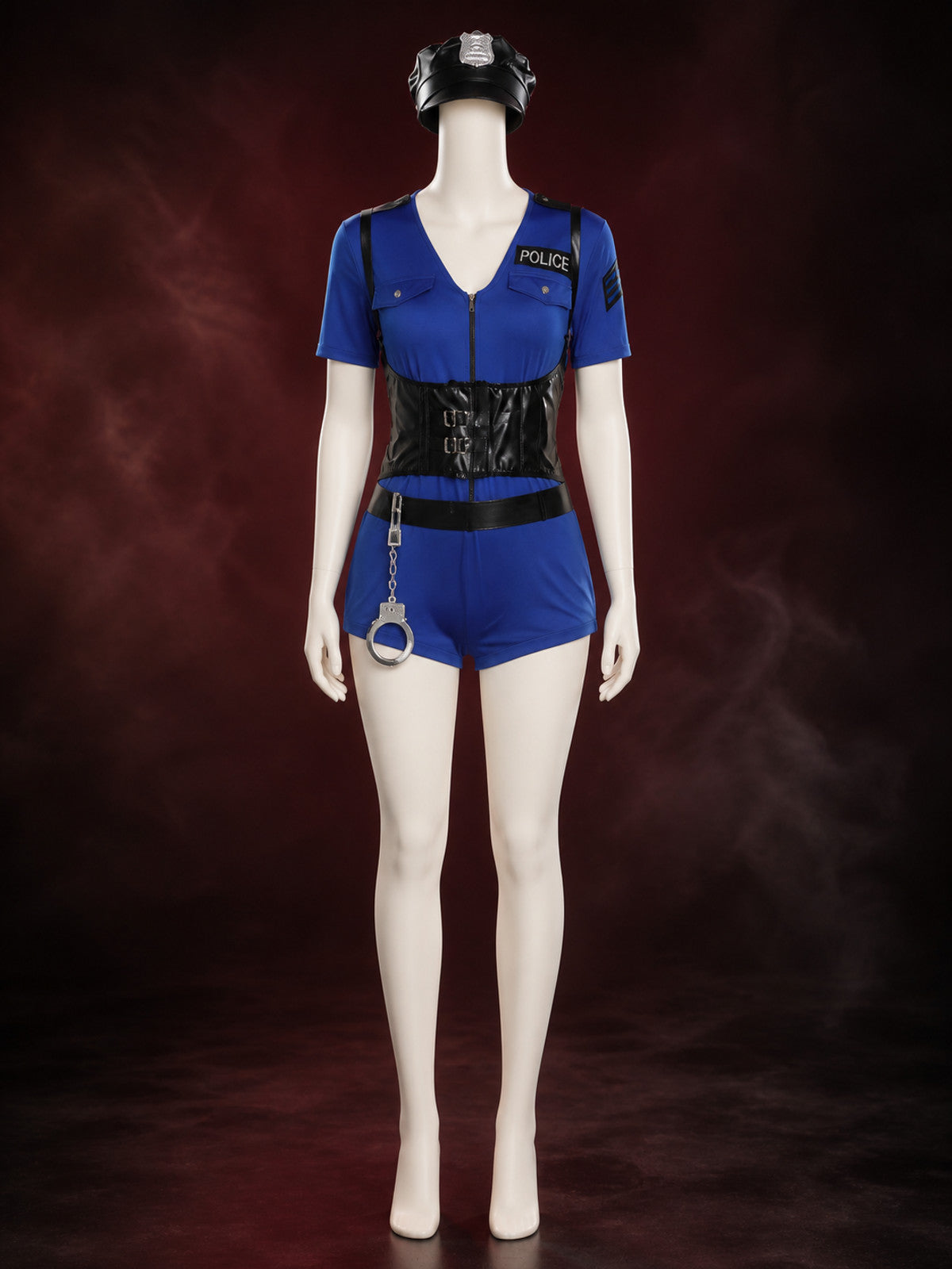 Women's Sexy Police Officer Costume Set with Hat, Belt & Handcuffs for Halloween