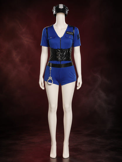 Women's Sexy Police Officer Costume Set with Hat, Belt & Handcuffs for Halloween