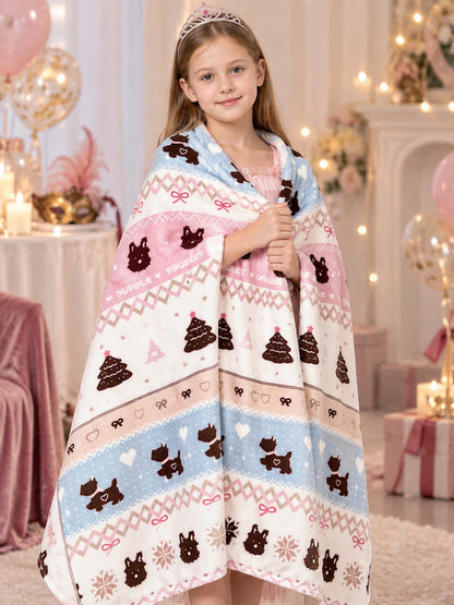 White double-sided milky velour blanket with a dog print