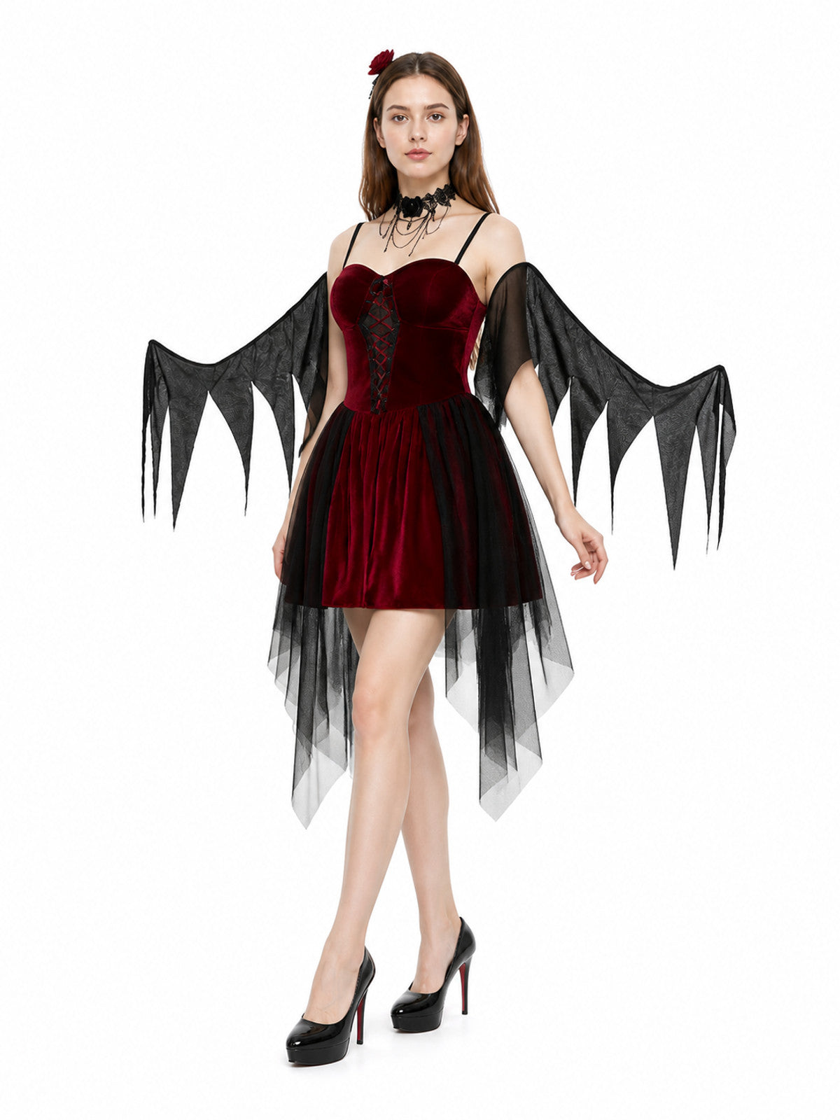Black and Red Halloween Dress with Wings Costume Dresses detail