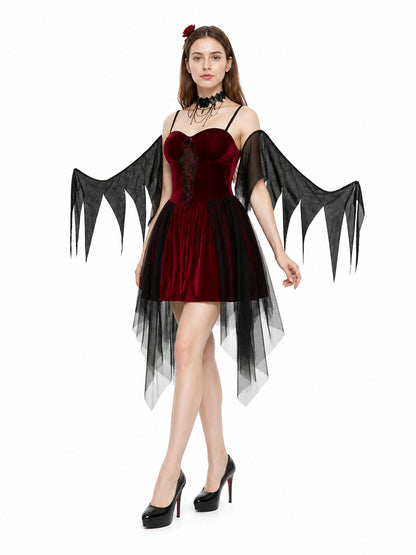 Black and Red Halloween Dress with Wings Costume Dresses detail