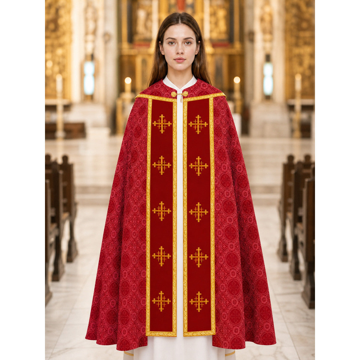 Ritual Cape with Crosses and Gold Trim lifestyle