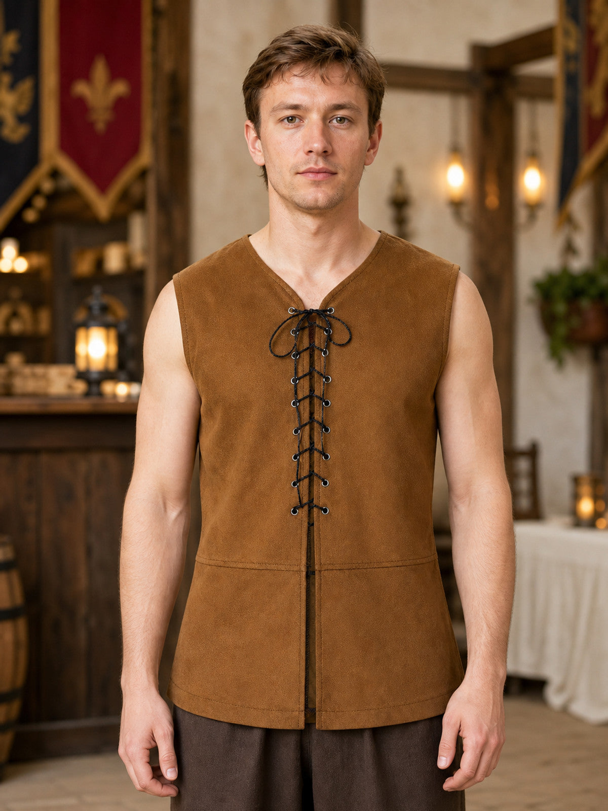 Medieval-Style Lace-Up Vest for Halloween lifestyle view