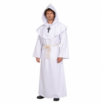 Long White Robe with Hood and Cross lifestyle view