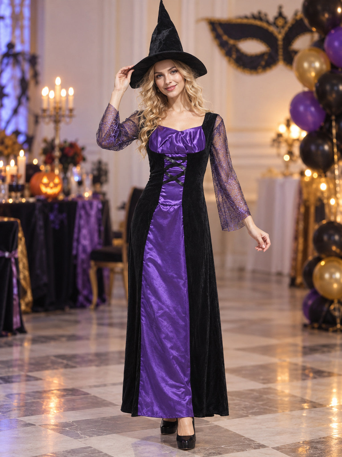 Witch Costume: Dress, Hat, Purple