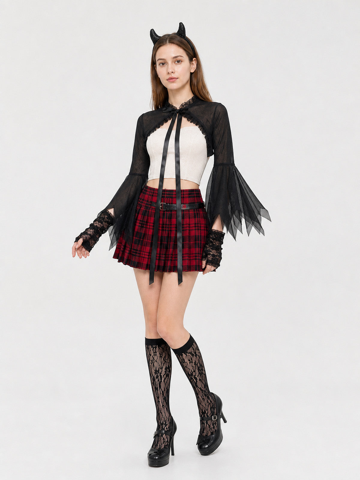 Accessory Set: Horn Headpiece, Gloves, Knee-High Socks, and Capelet