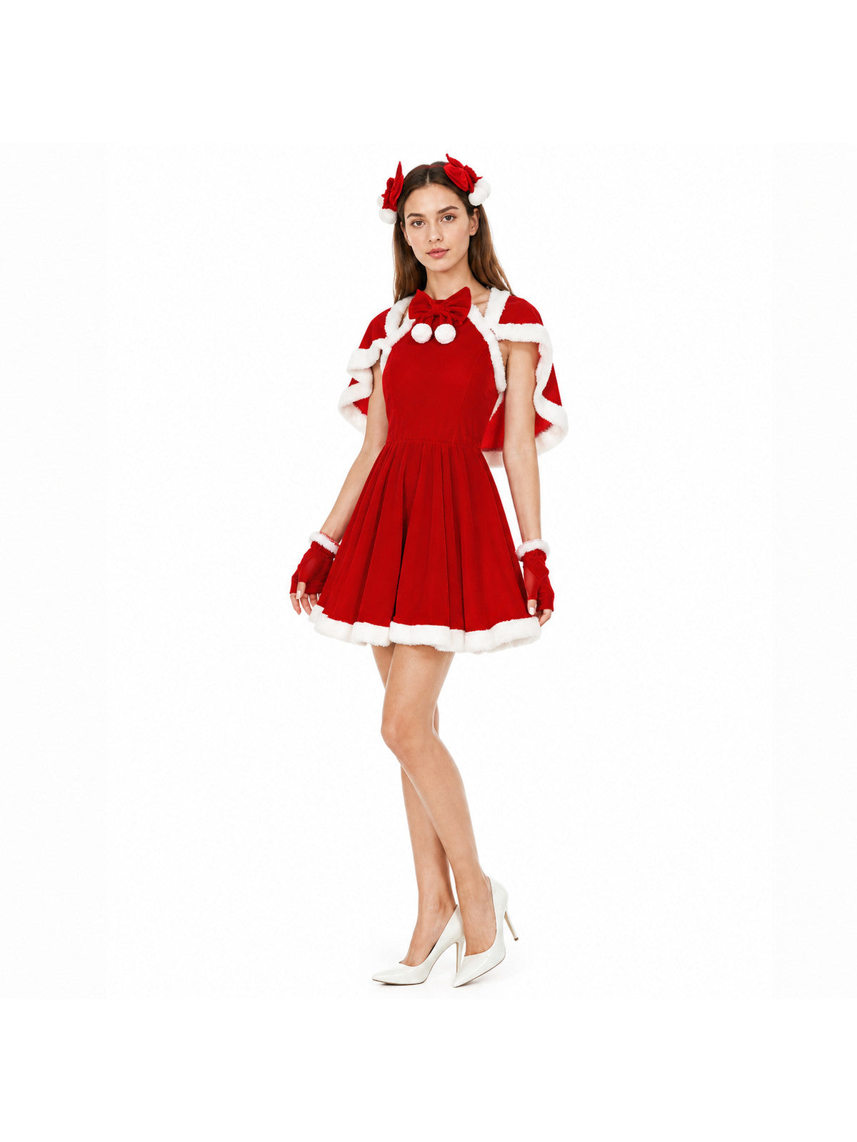 New Year's Costume with Cape and Red Dress Costume Dresses detail