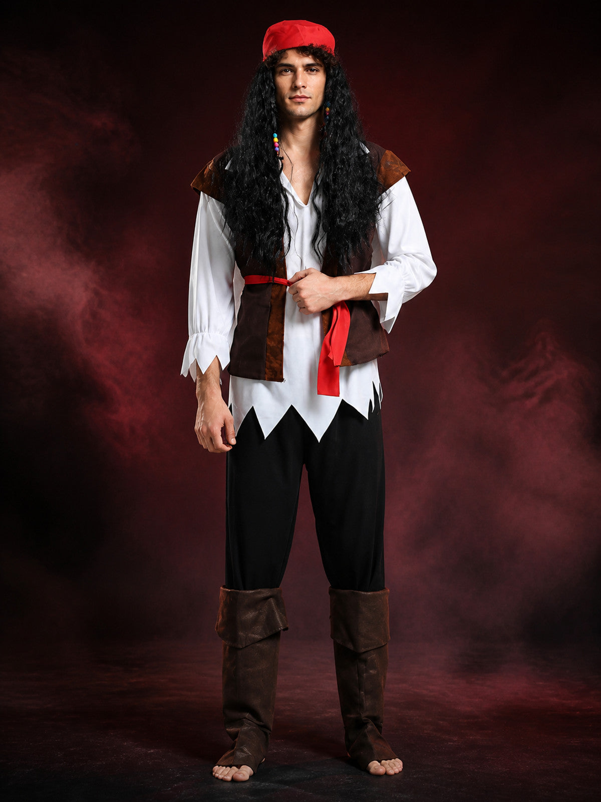 Adult Pirate Costume Set, Halloween Cosplay Outfit with Shirt, Pants, Boots, Hat main product view