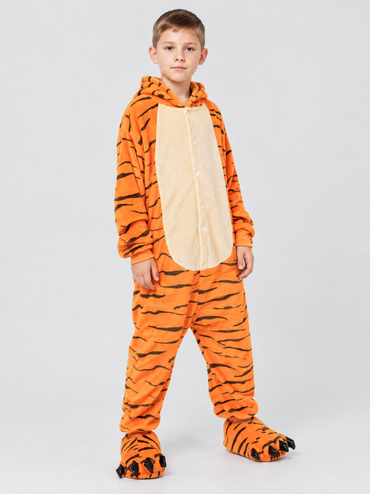 Kids' Tiger Hooded Fleece Kigurumi Pajama