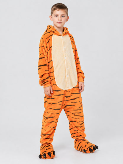 Kids' Tiger Hooded Fleece Kigurumi Pajama