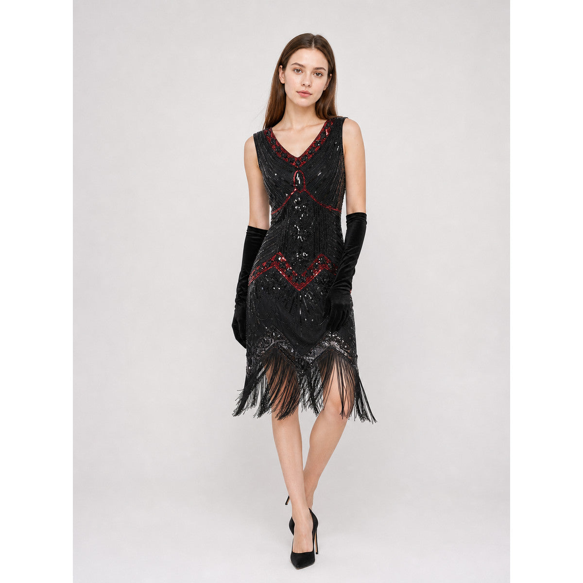 1920s Sequin and Fringe Flapper Dress Costume Dresses detail