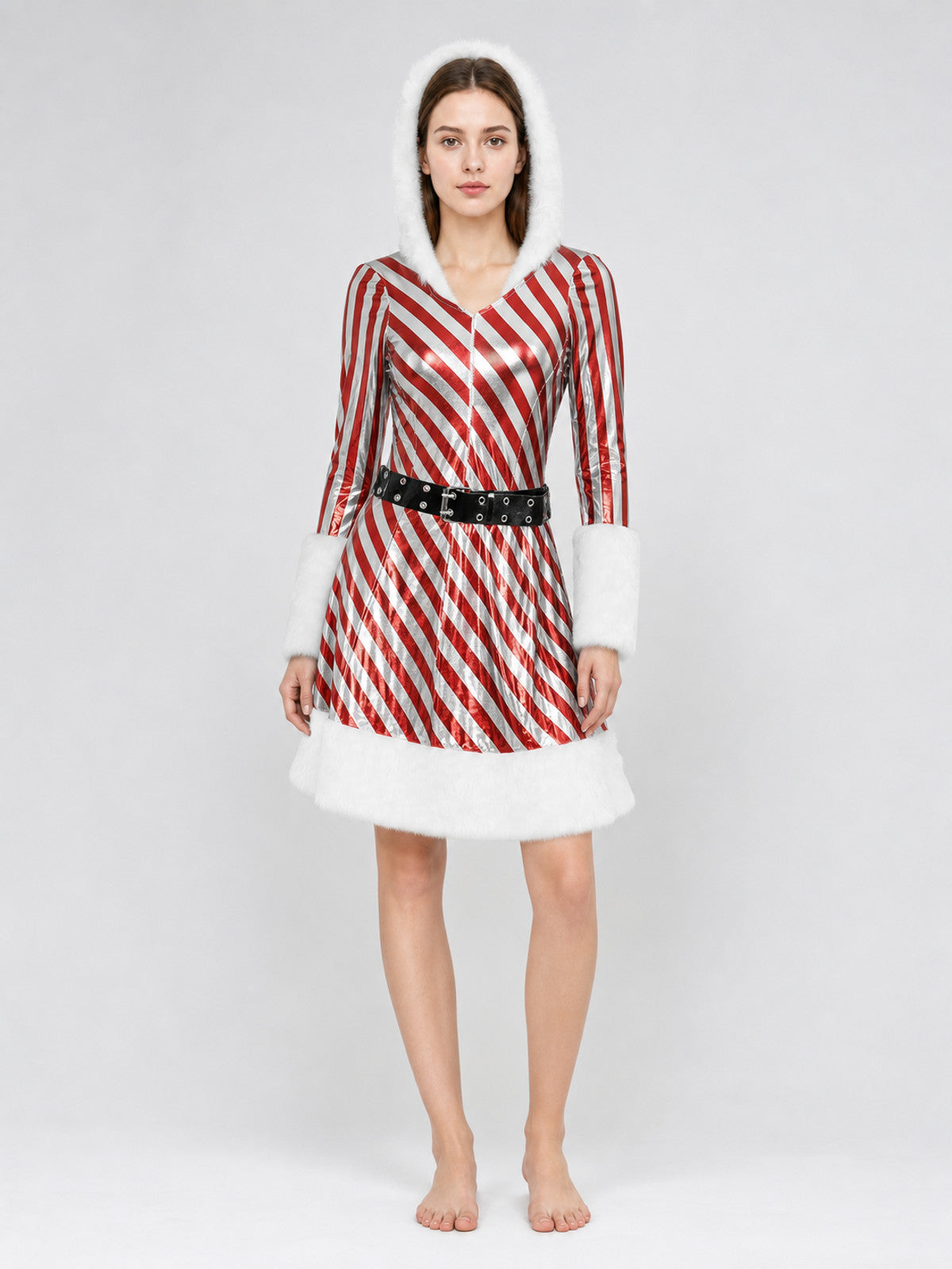 Christmas Hooded Dress with Fuzzy Trim Costume Dresses detail