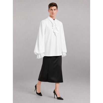 White Blouse with Jabot and Long Sleeves lifestyle