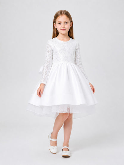 White Sequin Princess Dress for Girls with Long Sleeves Costume Dresses detail