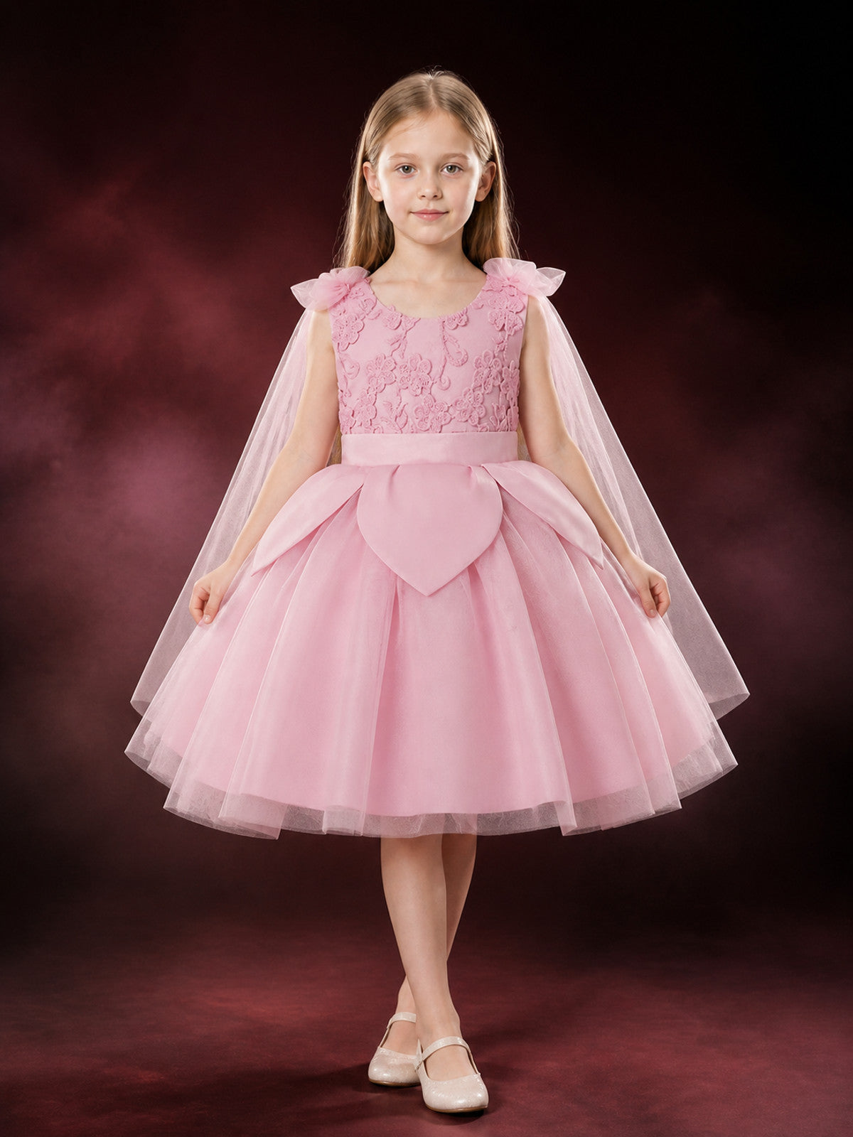 Baby Girls' Princess Flower Girl Formal Dress, Floral Lace Bodice, Layered main product view