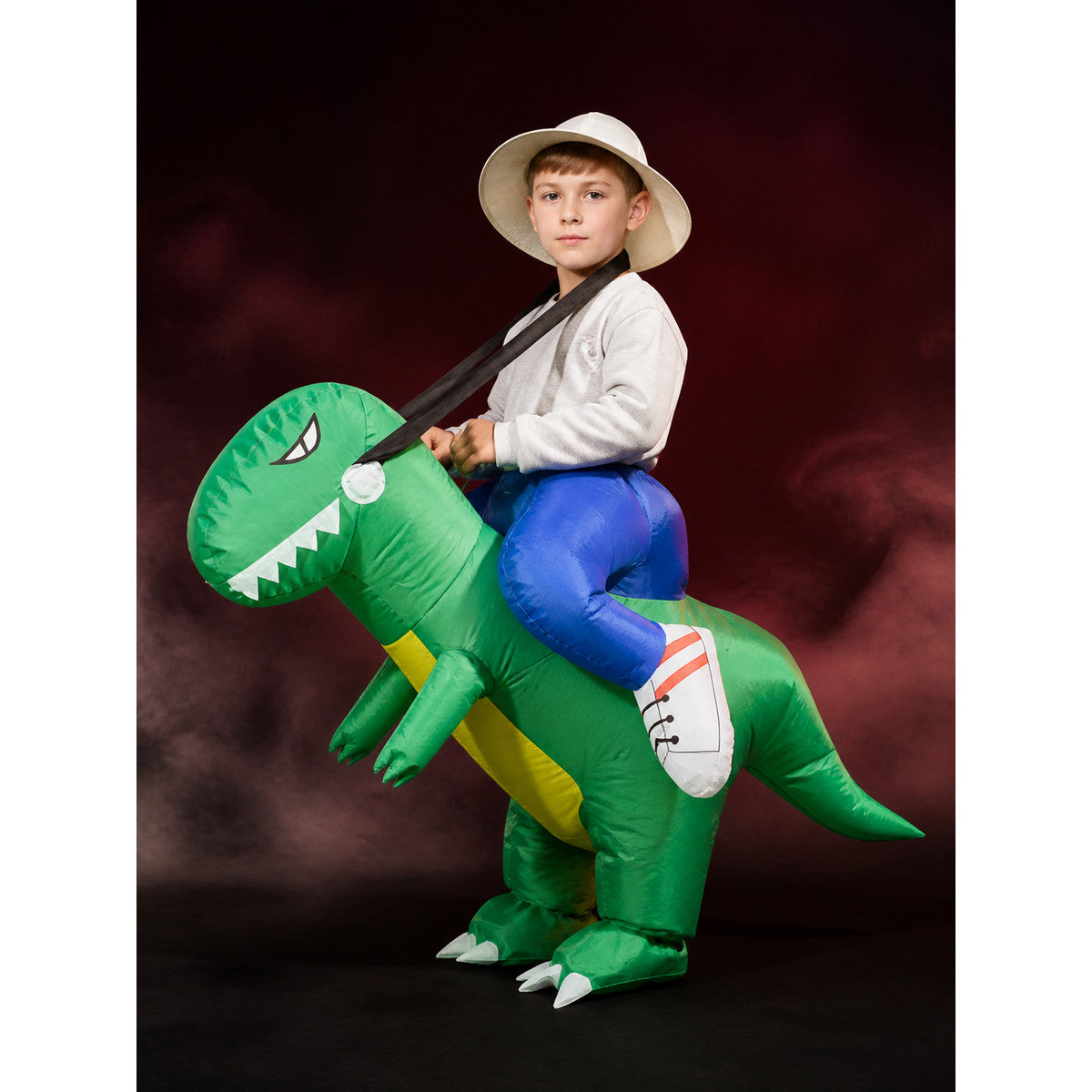 Green Inflatable Dinosaur Costume with White Teeth and Long Tail for Halloween main product view