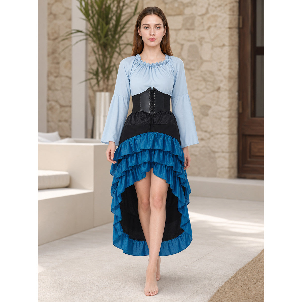 Gothic Corset Dress with Ruffles and Train lifestyle view
