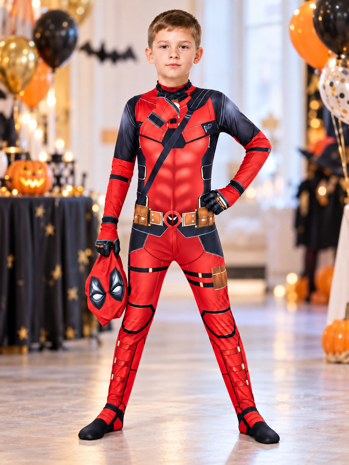 Red and Black Superhero Costume with Hooded Mask
