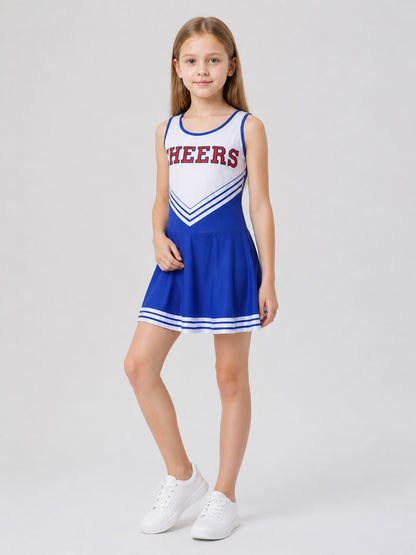 CHEERS Cheerleading Dress with Blue and White Stripes, 110-XXL