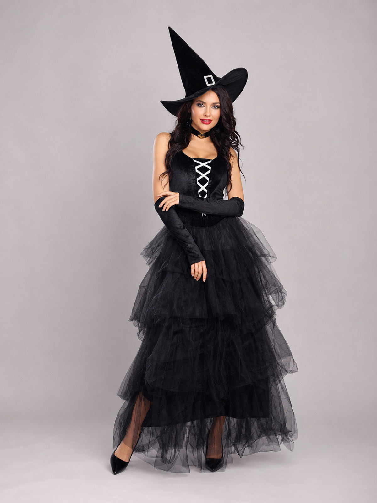 Halloween Costume: Black Dress, Hat, and Gloves