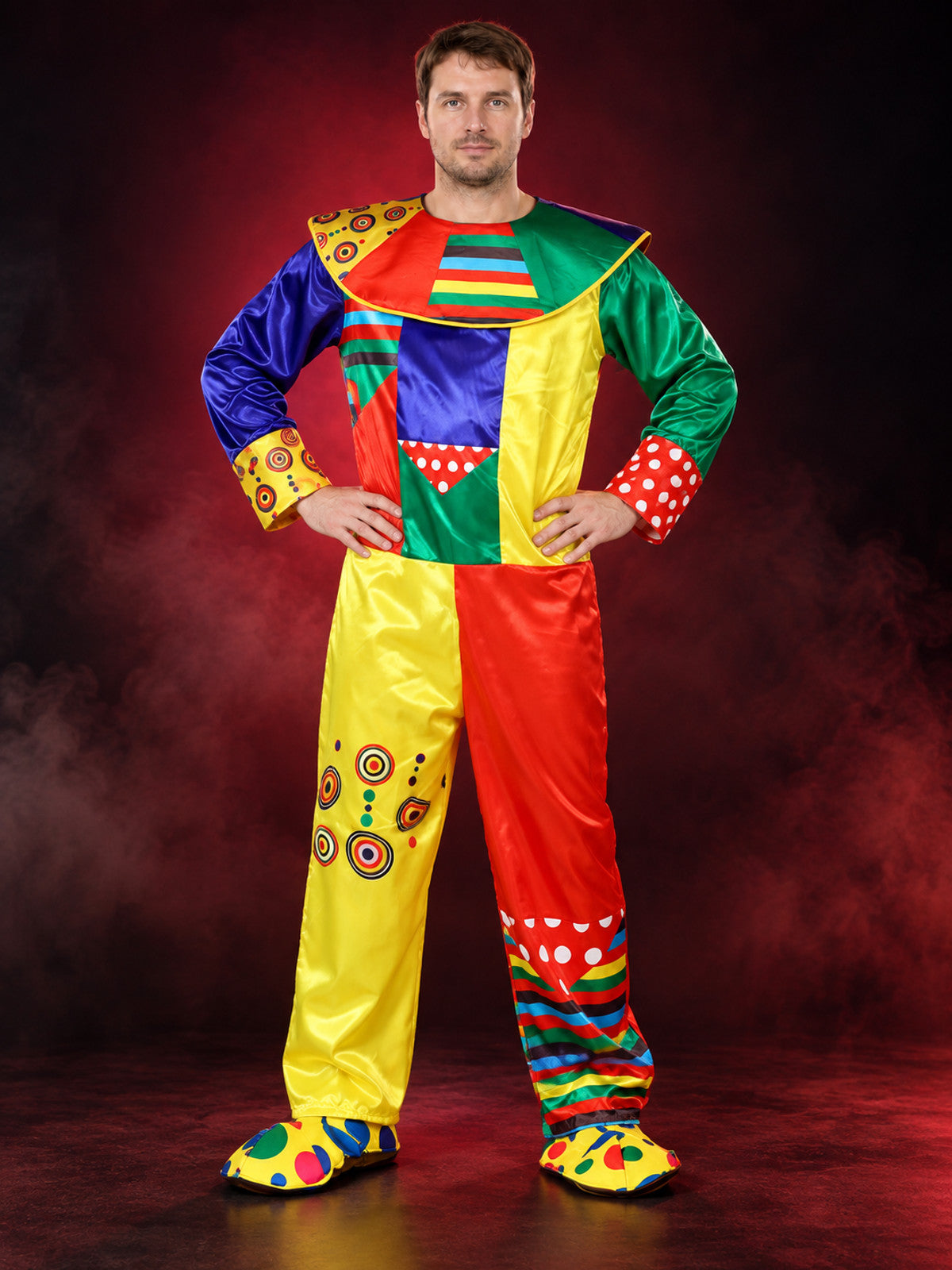 Adult Clown Costume Multicolor with Collar