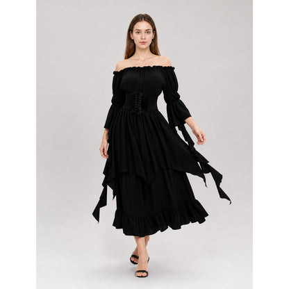 Black Gothic Maxi Dress with Corset Lacing