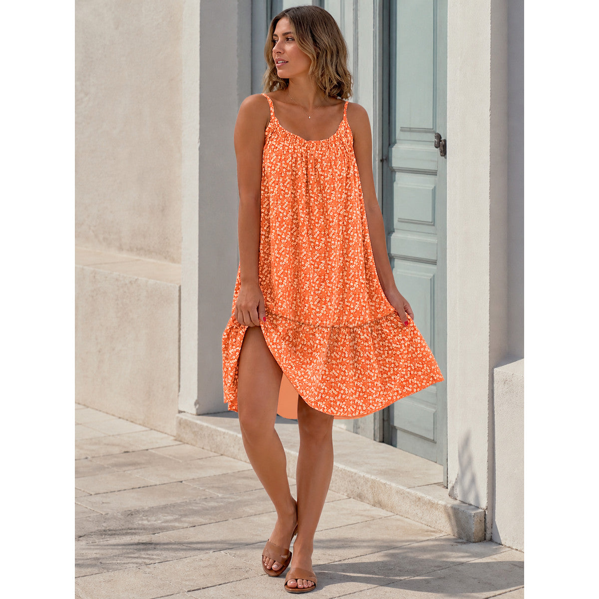 Orange Loose A-Line Sundress