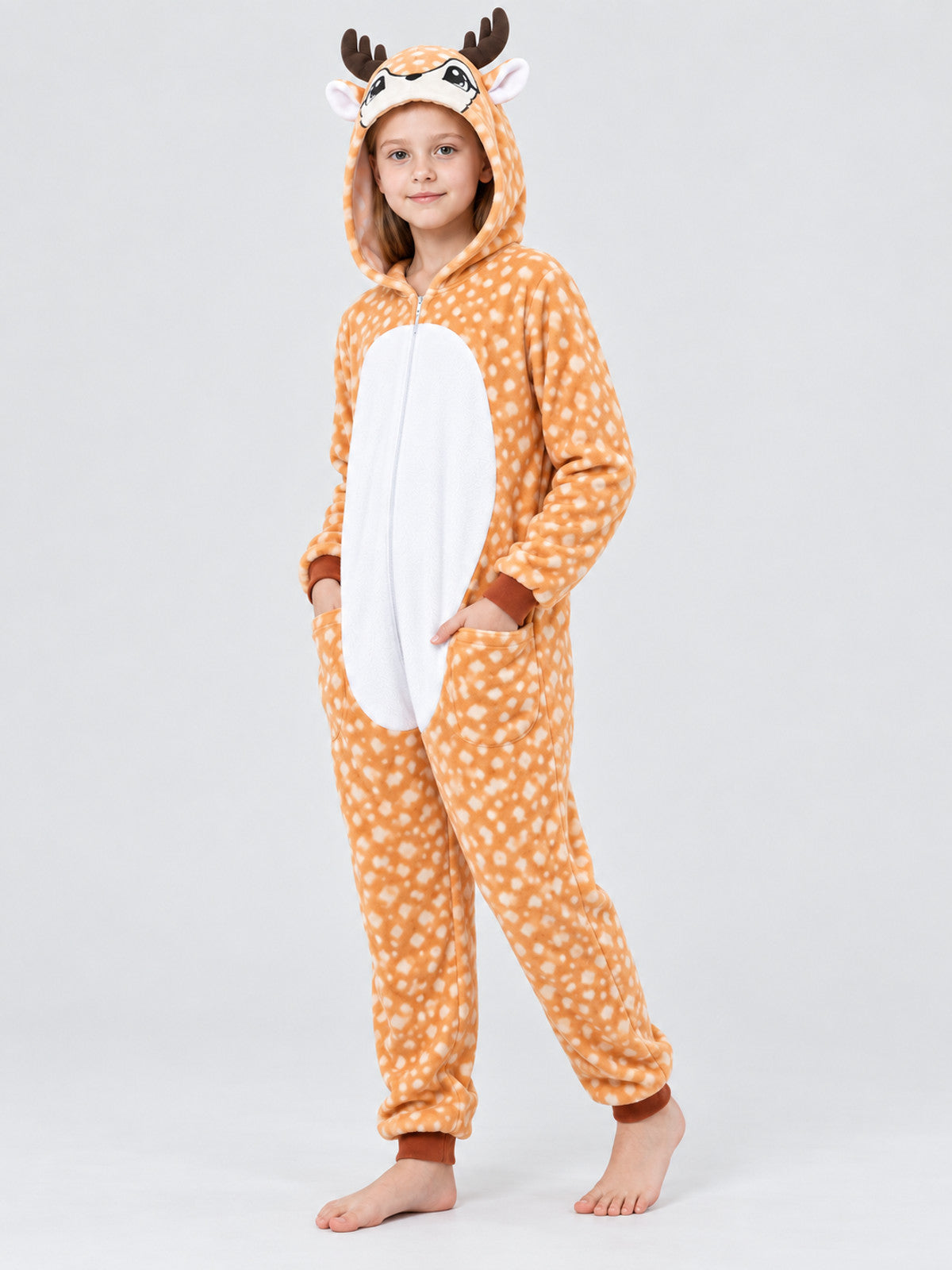 Flannel Pajama Jumpsuit with Hood and Horns