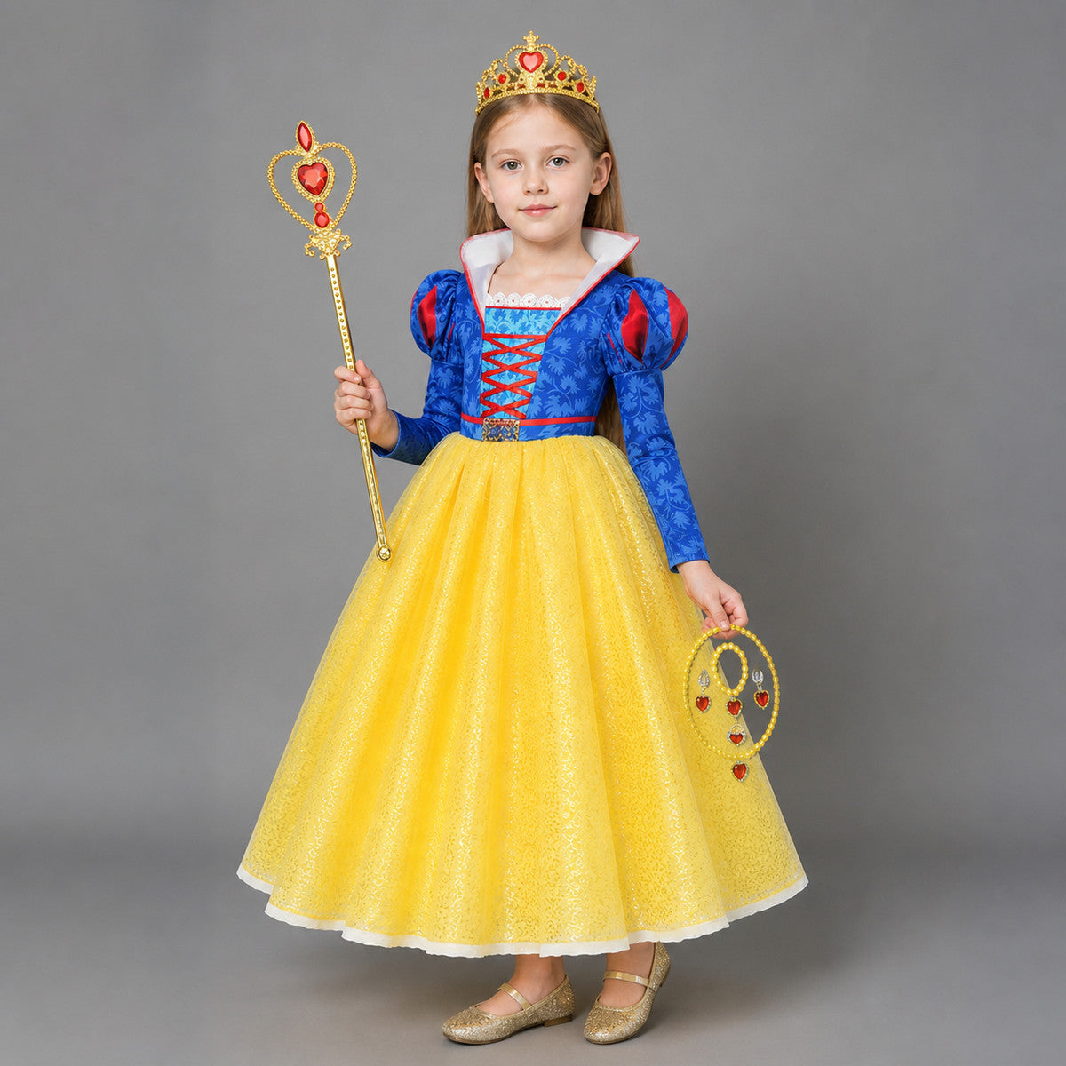 Snow White Costume with Crown, Scepter, and Cape Costume Capes detail