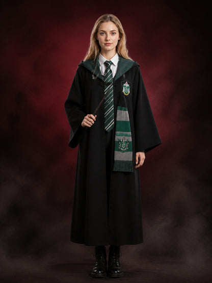 Green And Gray Wizard Costume Set With Robe, Tie And Scarf