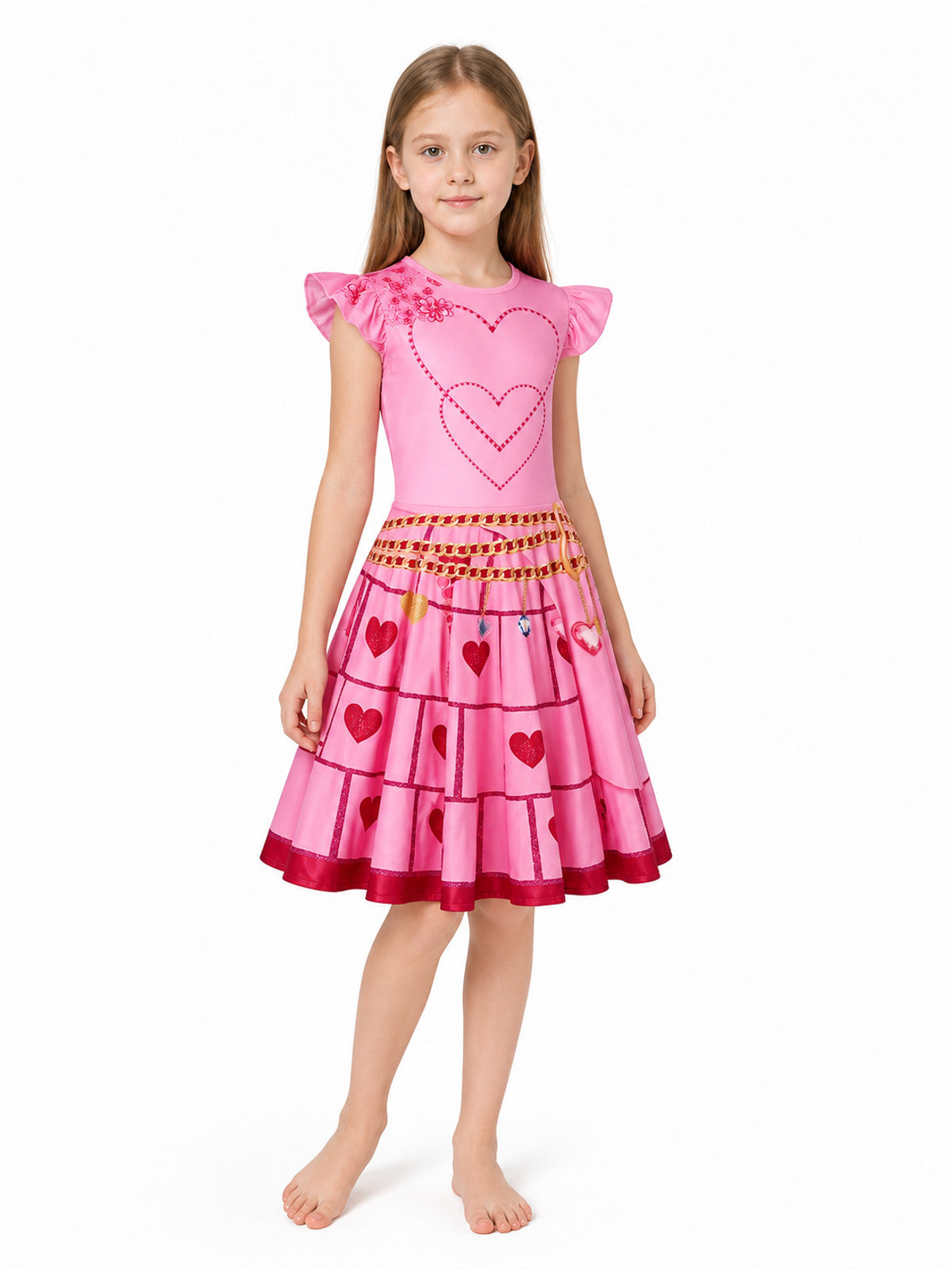 Pink Children's Red Queen Dress with Hearts