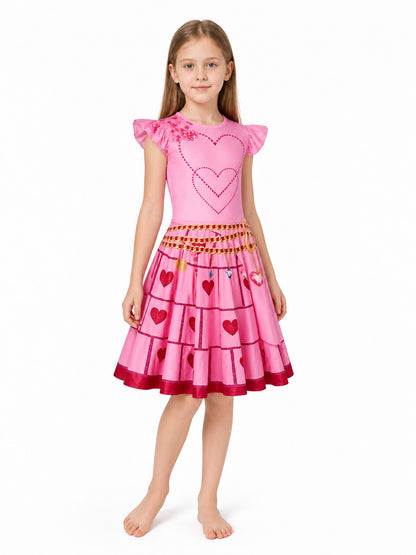 Pink Children's Red Queen Dress with Hearts
