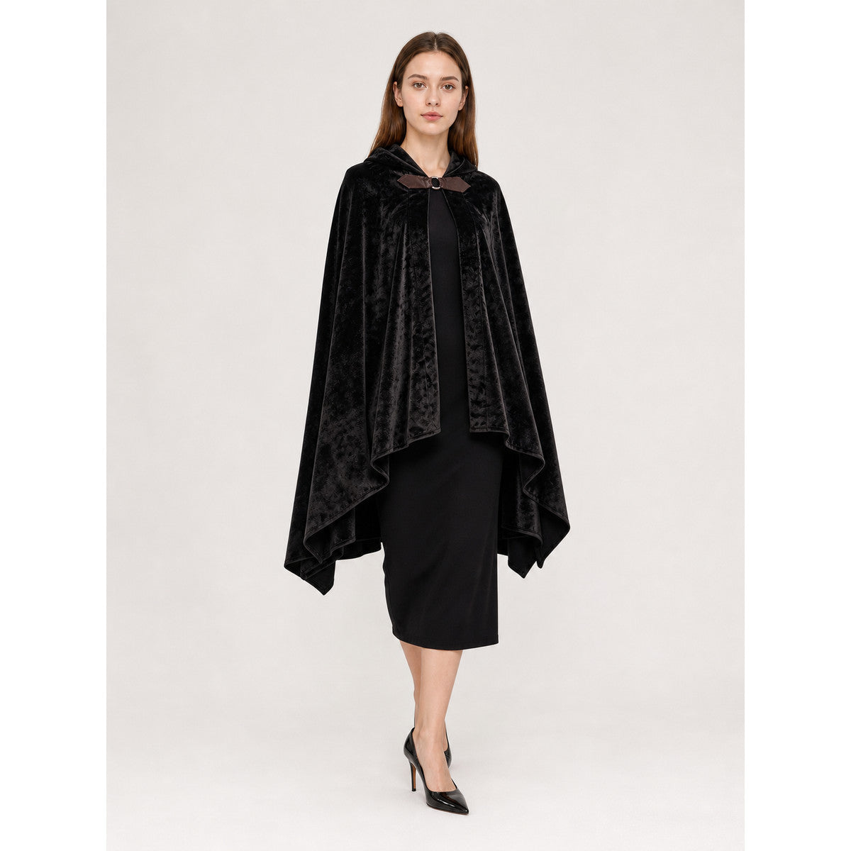 Black Carnival Cloak with Hood and Pattern