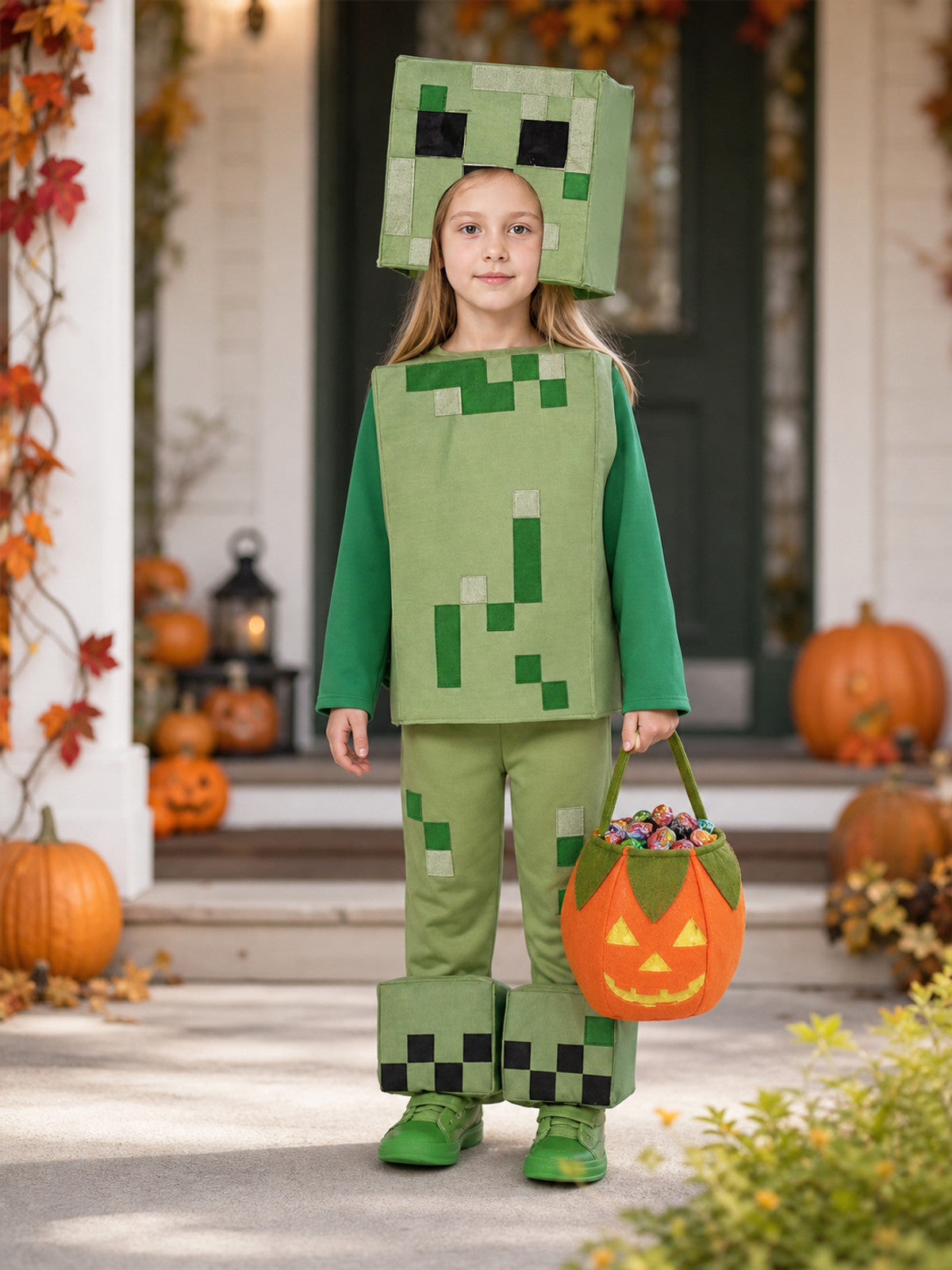 Minecraft Creeper Costume for Kids, Halloween Cosplay lifestyle view