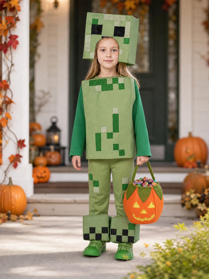 Minecraft Creeper Costume for Kids, Halloween Cosplay lifestyle view