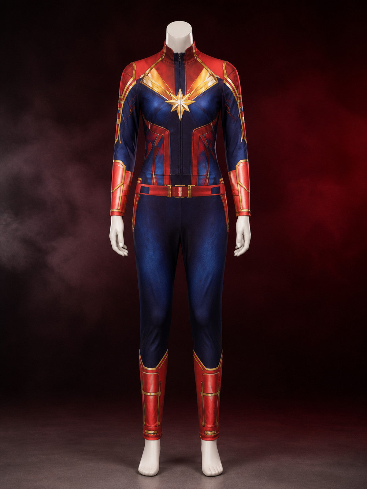 Children's Red Blue Star Superhero Jumpsuit Costume With Gold Accents main product view