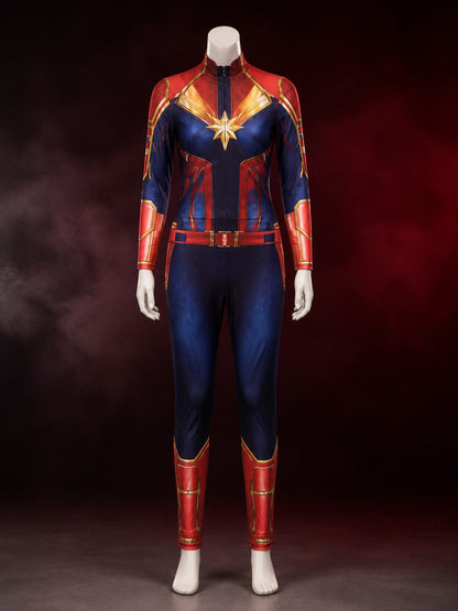 Children's Red Blue Star Superhero Jumpsuit Costume With Gold Accents main product view