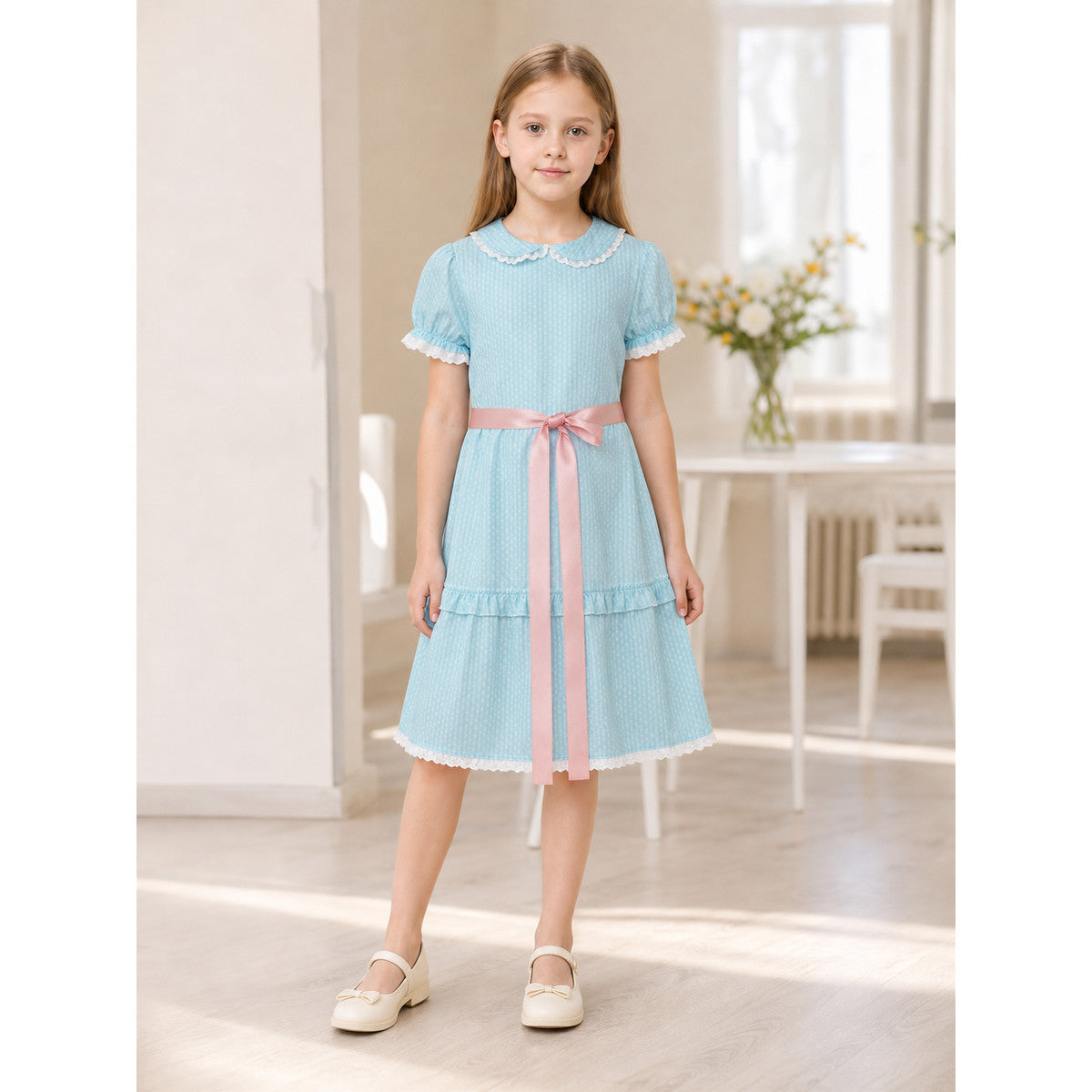 Cosplay Dress with Collar, Belt, and Ruffles lifestyle view