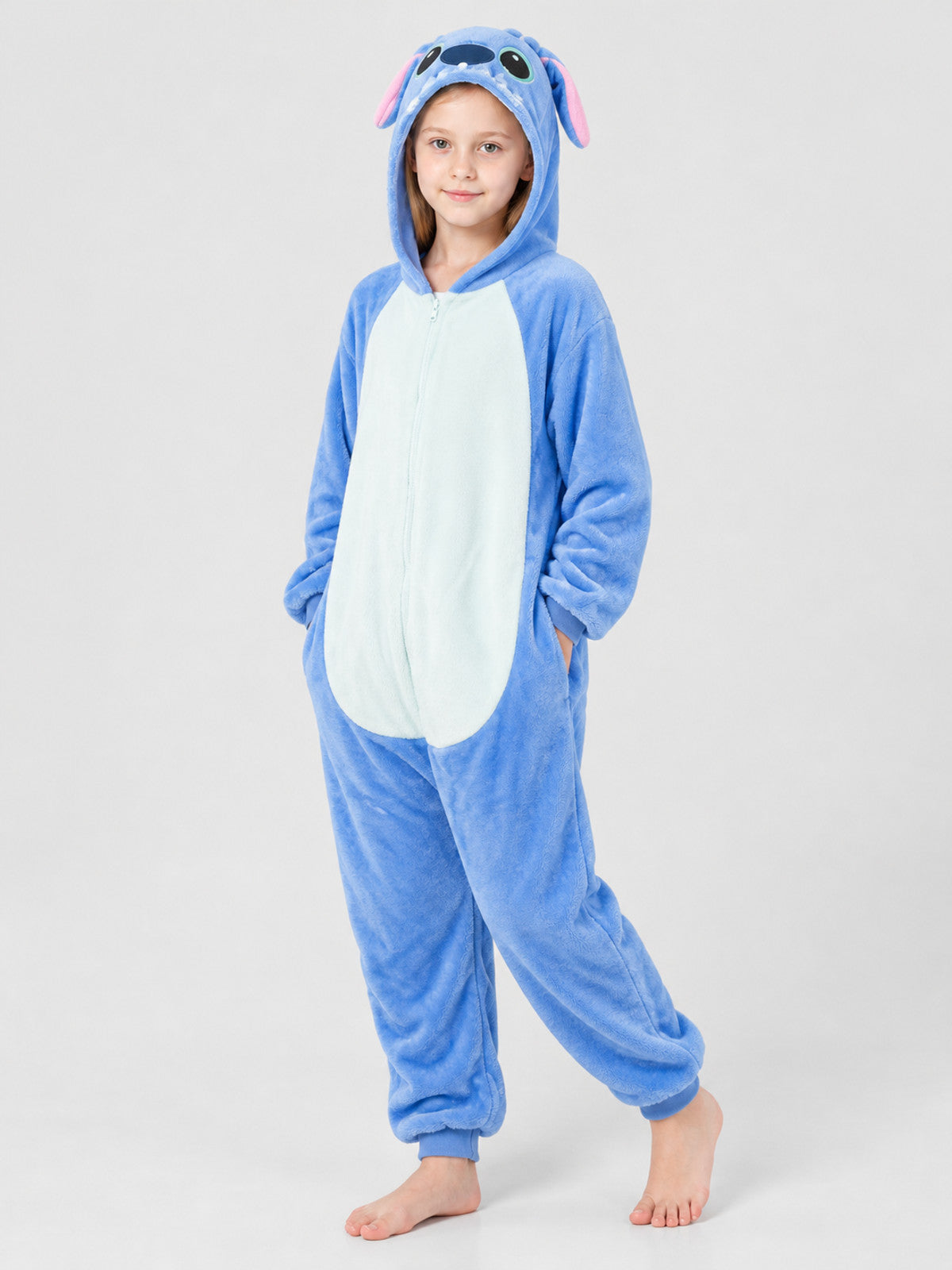 Hooded Pajama Jumpsuit with Ears, Cartoon Print