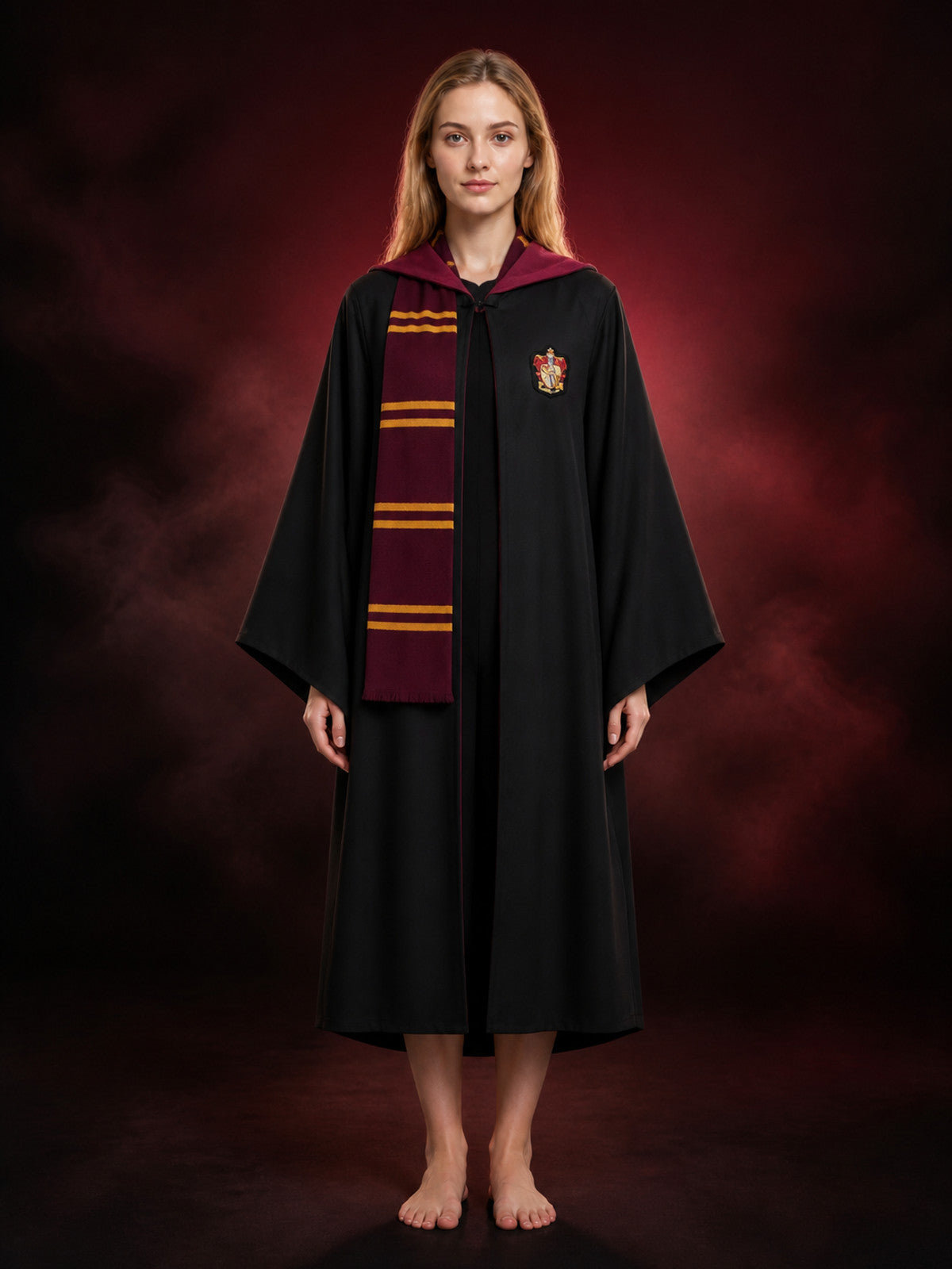 Children's Hooded Wizard Robe Costume Set with Striped Scarf main product view