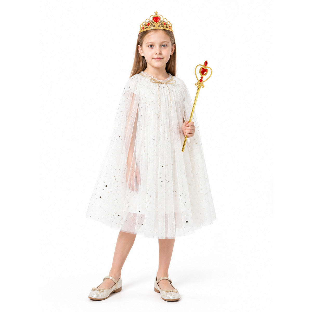 Children's White Cape with Stars and Crown Costume Capes detail