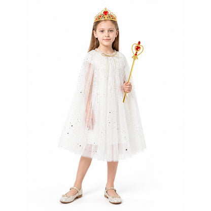 Children's White Cape with Stars and Crown Costume Capes detail