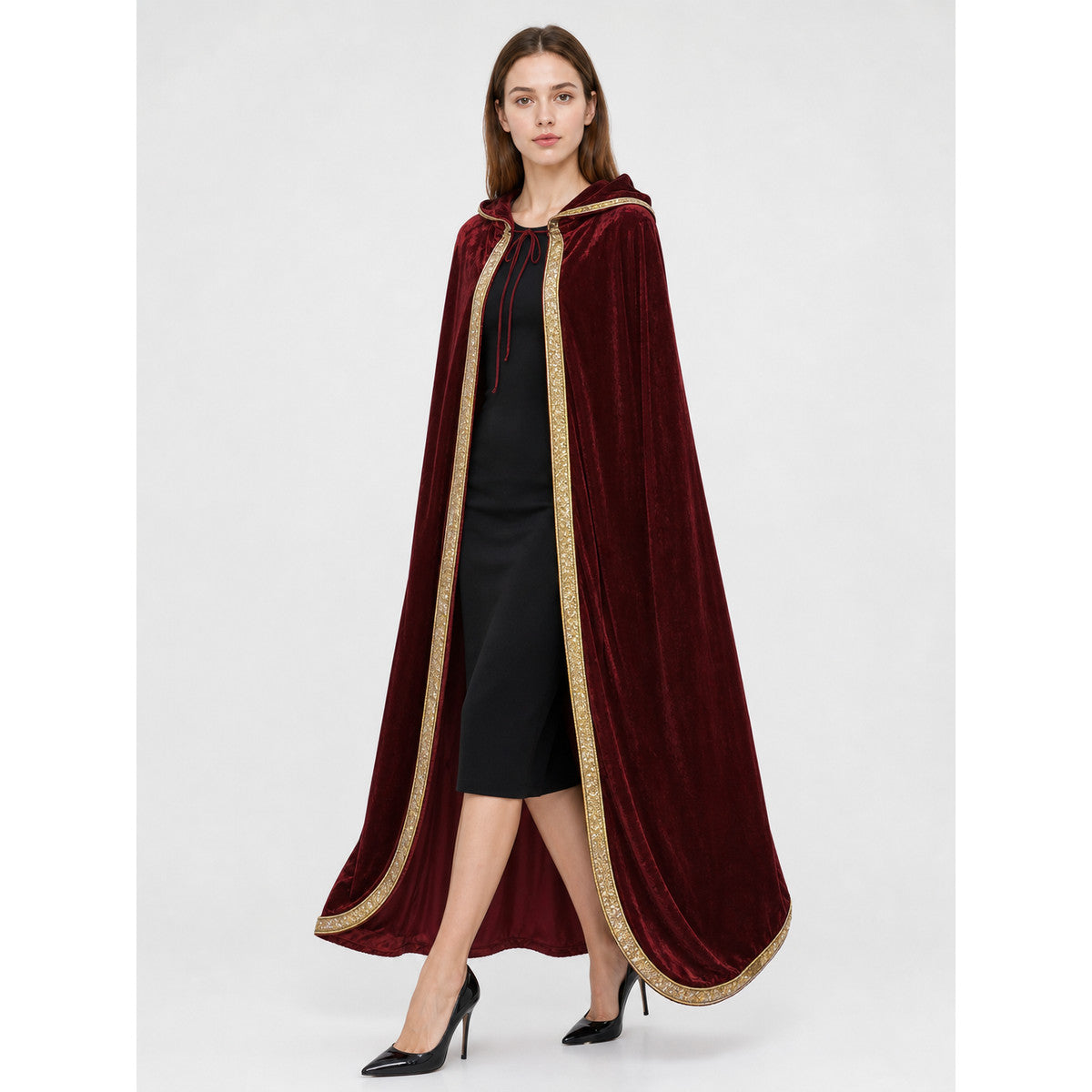 Burgundy Hooded Costume Cloak, Velvety Texture occasion guide