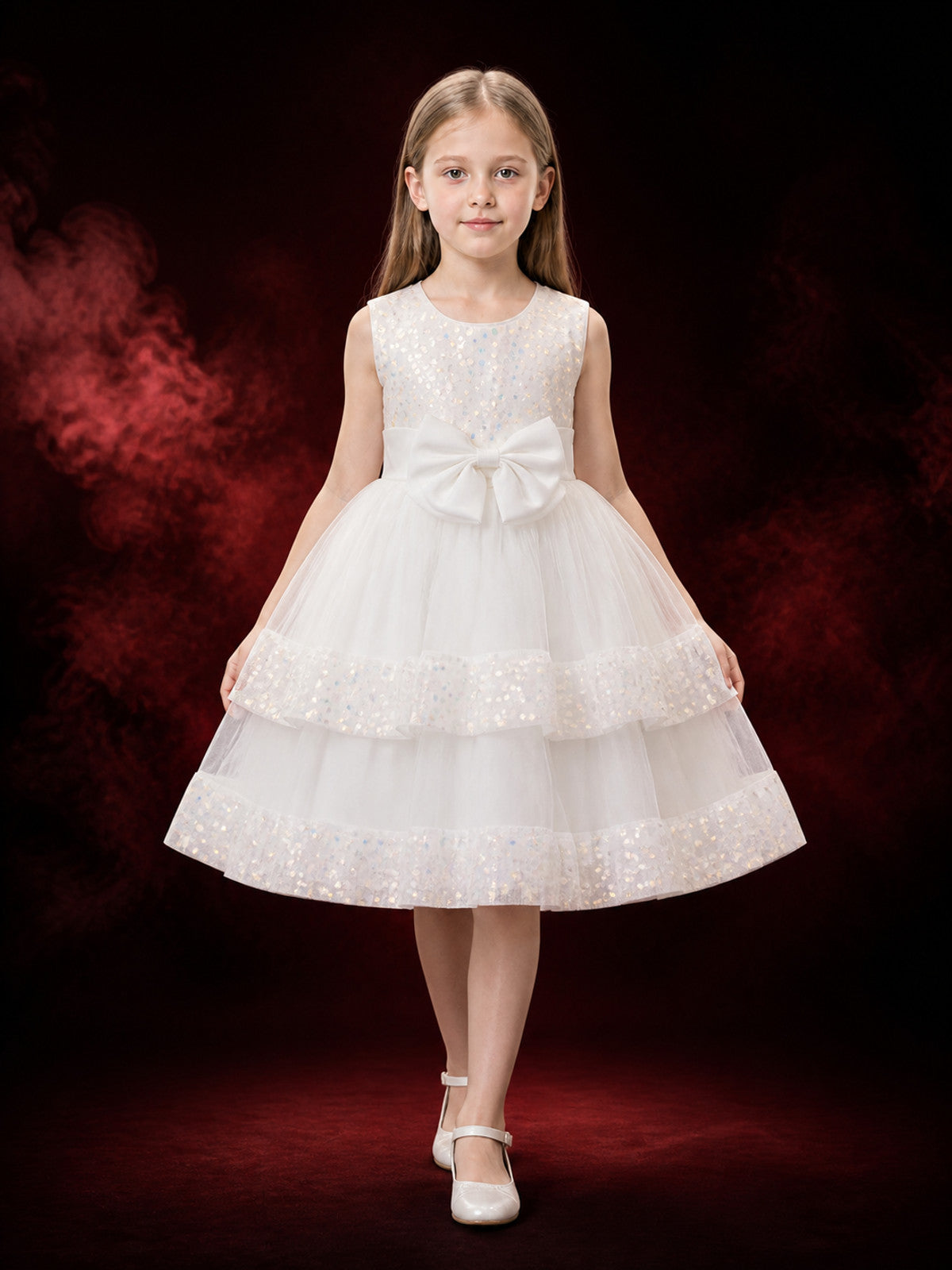 Baby Girls' Sequin Tulle Princess Dress with Large Bow, Layered Skirt main product view