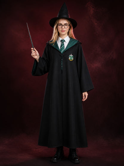 Wizard Costume Set With Hooded Robe, Striped Tie And Accessories main product view