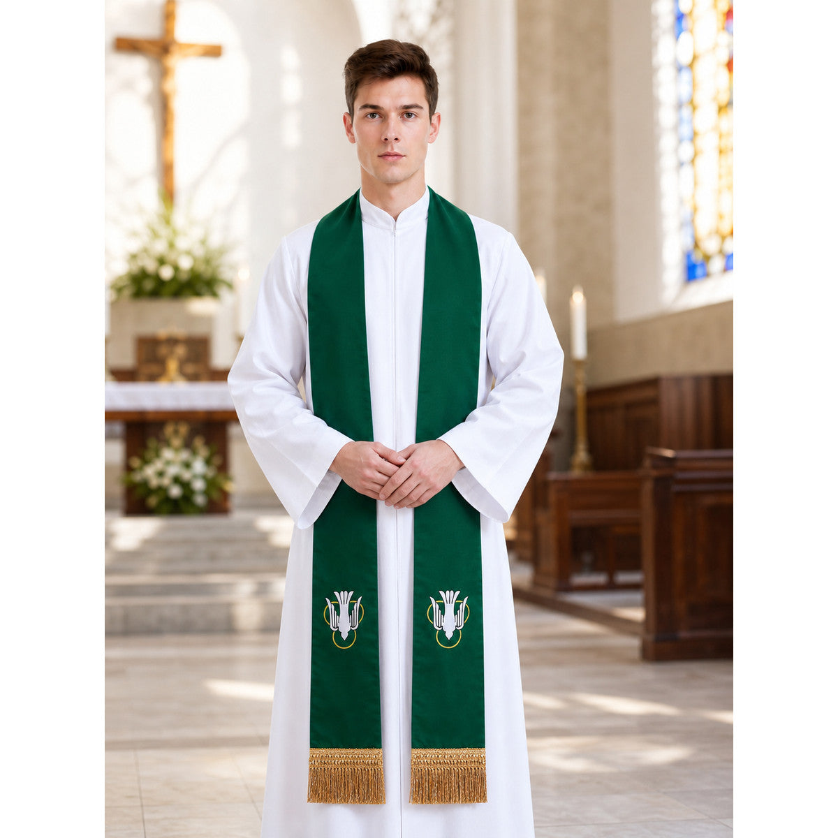 Ceremonial Epitrachelions in Green and Purple lifestyle view