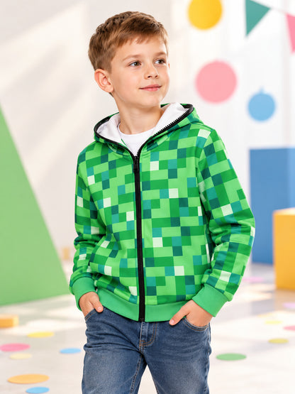 Kids' green zip-up hoodie, polyester